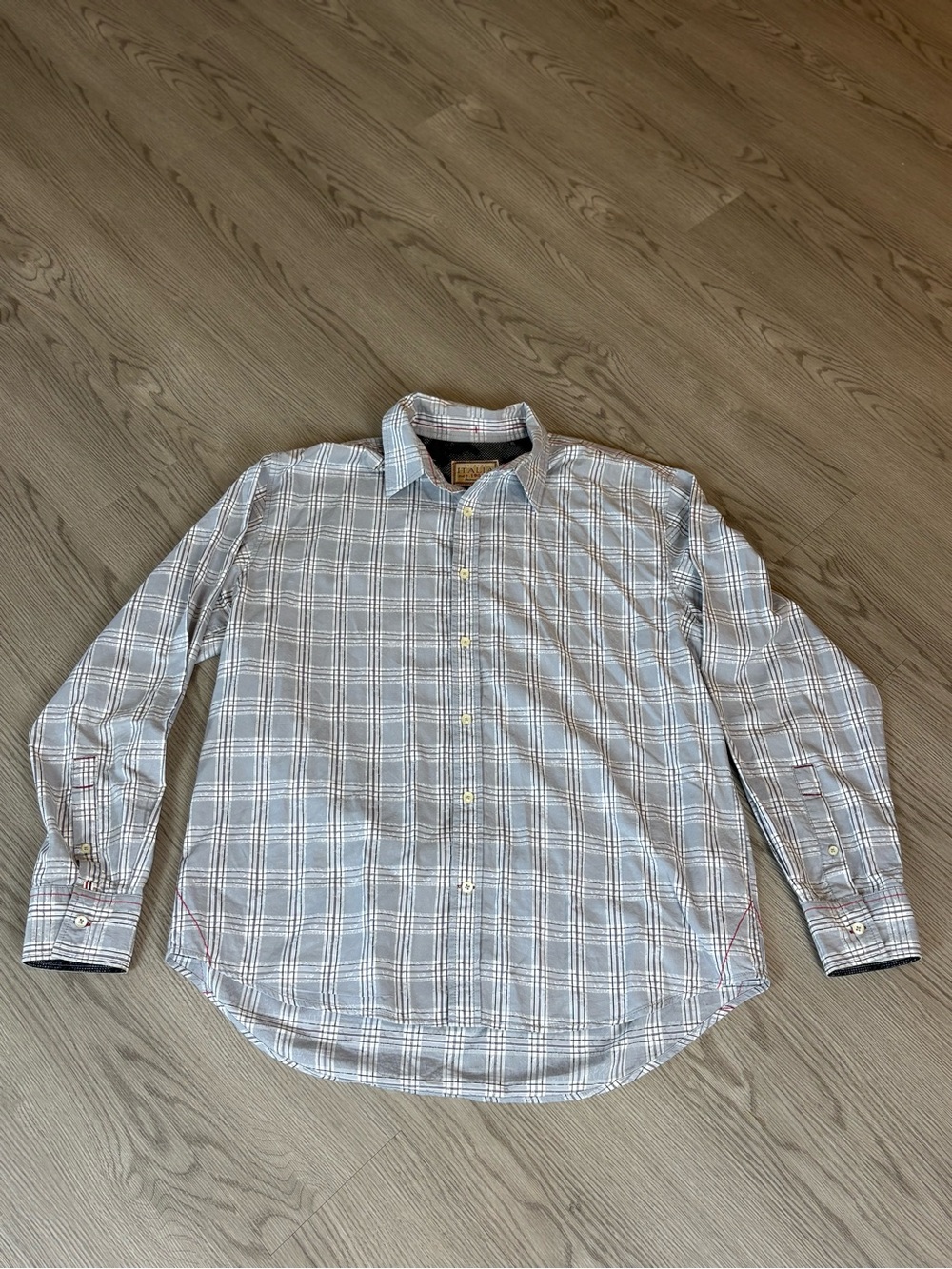 Men's Plaid Button-Down Shirt in Light Blue